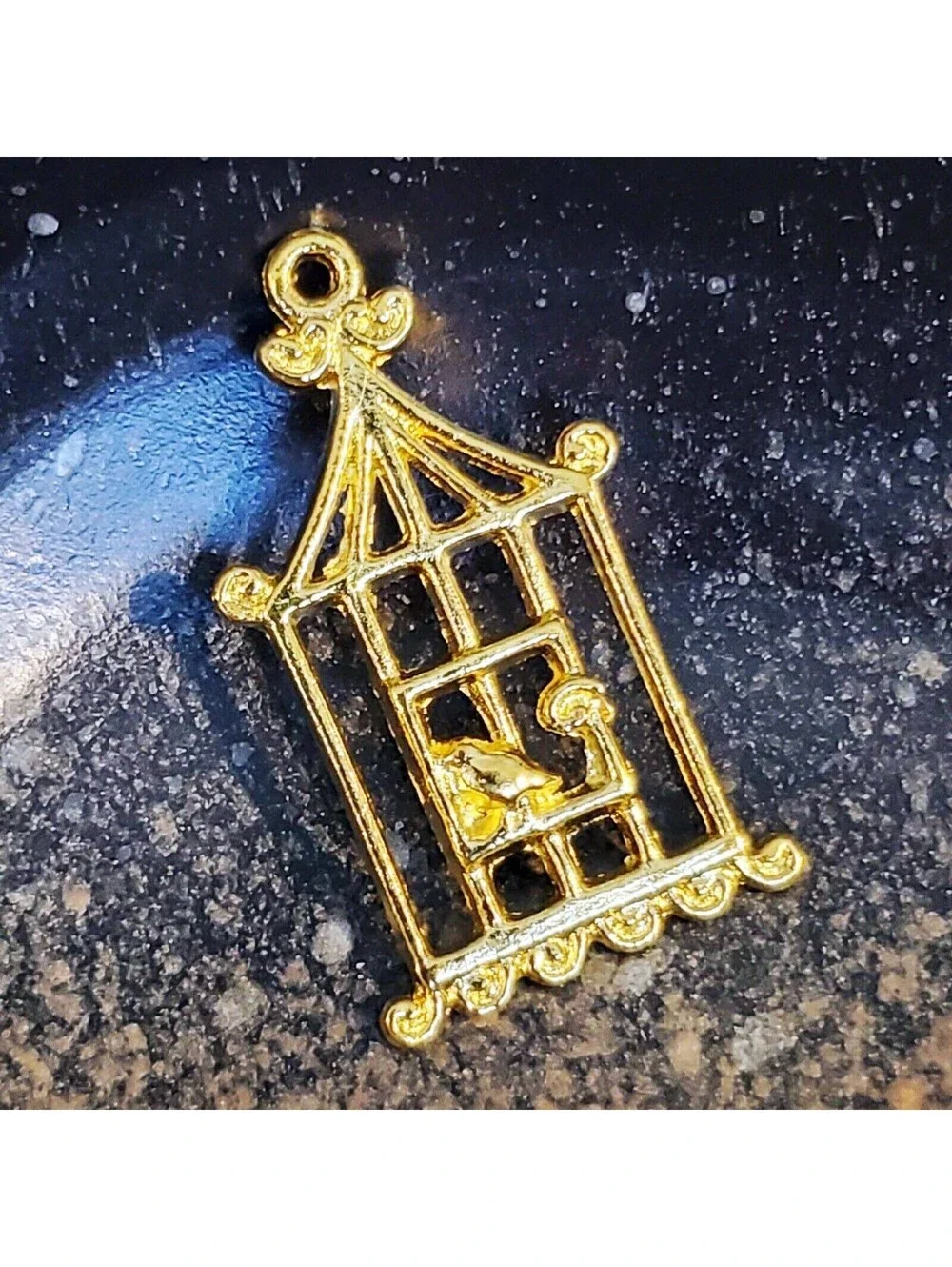 Gold 14K Plated Pewter Art Deco Nouveau Bird & Cage Pendants 29x18mm 2 pcs